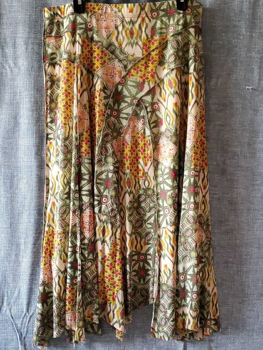 Tribal Green Multi-Print A-Line Midi Skirt